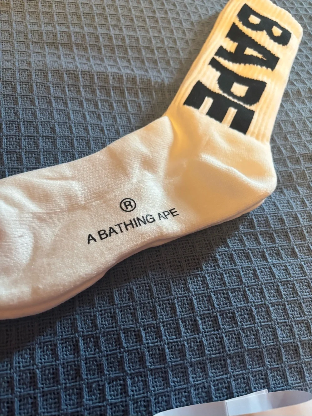 Bape White Crew Socks with Black Logo